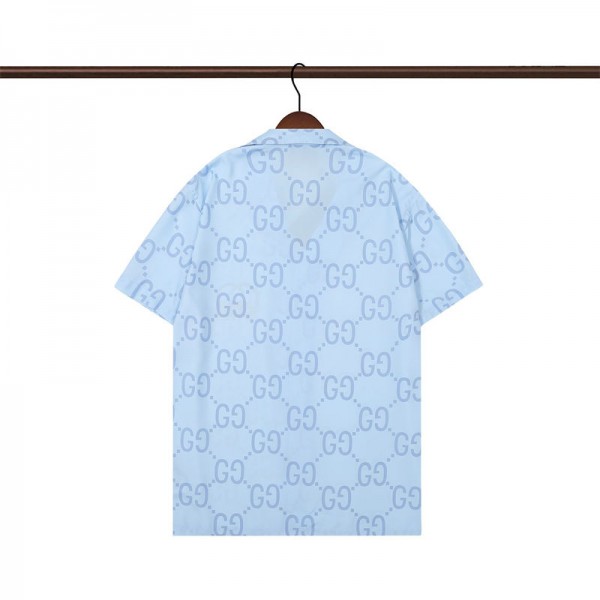 ブランド GG 半袖 シャツ メンズブラウス Ggメンズ上着シャツ 夏服 トップス 速乾 ゆったり プリント柄 オーバーサイズ 涼感 アイスシルク 接触冷感 かっこいいS - 5XL 