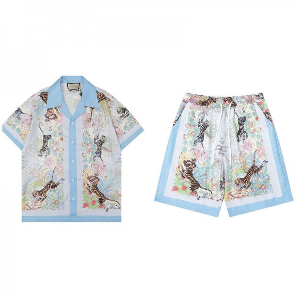 ハイブランド GG 夏 アロハシャツ セットアップ メンズ カジュアル セット 半袖シャツ ショートパンツ S- 5XL 上下セット 花柄 Tシャツ ハーフパンツ 2点セット 夏 ビーチ ハワイアン カップル トップス リゾート スタイル レジャー ウェア