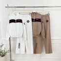 ブランドGG ニット セットアップ レディース ハイネック Gucciニットパンツ スーツ ニットセーター+ズボン カーディガン セーターコート 上下セット 長袖 切り替え ギャザー フリル フレア 仕事着 S - 2XL