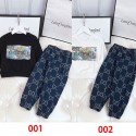 ハイブランドGG キッズ服2点セット セットアップ スウェット Gg子供上下セット トレーナー ロングパンツ 長袖 デニム パッチワーク GG柄 キッズ ベビー服100 - 160cm