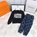 ハイブランドGG キッズ服2点セット セットアップ スウェット Gg子供上下セット トレーナー ロングパンツ 長袖 デニム パッチワーク GG柄 キッズ ベビー服100 - 160cm