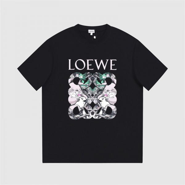 ロエベ LOEWE Ｔシャツ 短袖 丸首トップス 上着 白黒 シンプル半袖シャツ 人気 流行 欧米風 メンズ/レディース 夏服 トップス 半袖 個性プリント柄 通気性 ファッション ゆったり