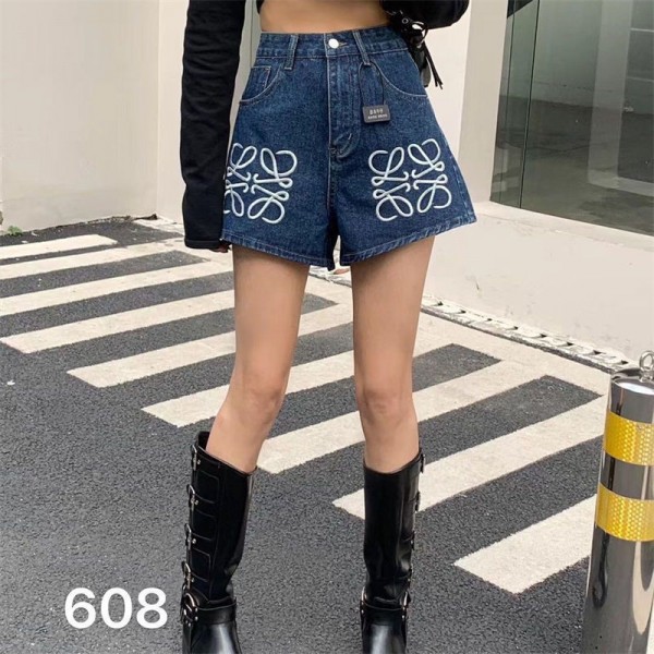 Loewe レディース デニムパンツ ファッションロエベ  S - 2XL ショートパンツ 短パン 夏 ハイウエスト ジーンズ ハーフパンツ フロント刺繍