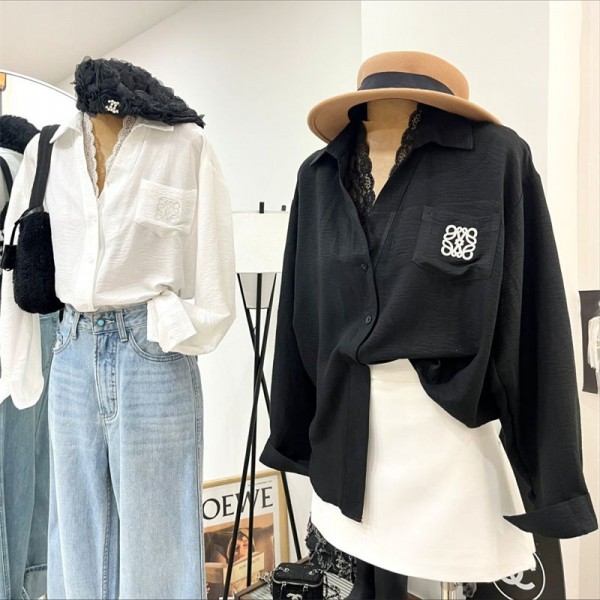 ロエベシャツ ブラウス レディース LOEWEとろみワイシャツ ゆったり 大きいサイズ 長袖 ノーアイロン オフィス カジュアル ファッション 通勤 日常 高通気性