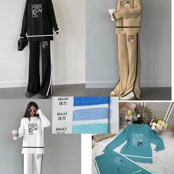 ブランドロエベニット セットアップ LOEWE ニットワイドパンツ レディース 秋 冬 2点セット  S¬2XL セーターパーカー ニットパンツ トップス カジュアル 楽ちん 