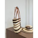 ブランド ロエベレディース サマービーチバッグ Loewe 夏用ストローハット 麦わら帽子 編みトートバッグ 日焼け止めハット 手作り編みショルダーバッグ ビーチ 旅行 日常使い用