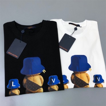 ルイヴィトン Tシャツ メンズ 半袖 綿100% インナーシャツ LV ブランド 上着 メンズ 肌着 スポーツ シャツ 熊の柄 快適 柔らかい カジュアル おしゃれ レディース 服 男女兼用 ファッション