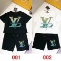 ブランド LV 子供服 男の子 セットアップ ルイヴィトンキッズ服  夏服 半袖 Tシャツ ハーフパンツ 半ズボン 上下セット 子供 ジャージ 上下セット 男の子 カジュアル 韓国 お洒落 男の子 半袖スウェット セットアップ キッズ 出産祝い 90-160