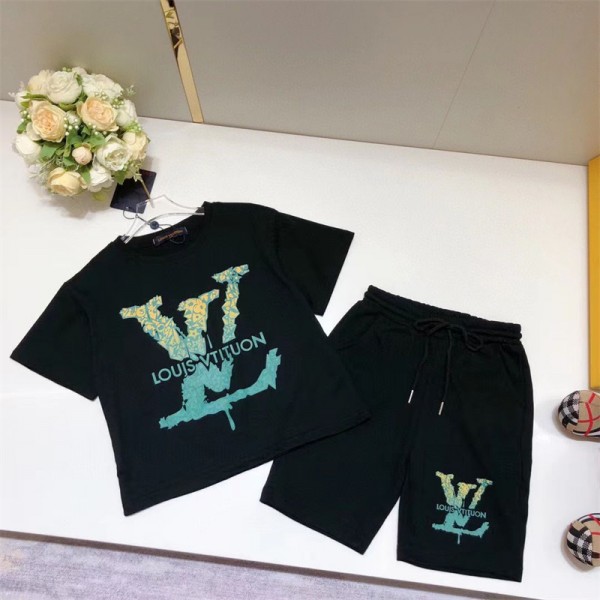 LV ルイヴィトン 子供服 ２点セット tシャツ 上下セット キッズ ポロシャツ ショーツセット夏 ブランド セットアップ 子供の服 かわいい トップス ハーフパンツ ゆったり スポーツウェア おしゃれ トレーナー カジュアル 人気