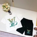 ブランド LV 子供服 男の子 セットアップ ルイヴィトンキッズ服  夏服 半袖 Tシャツ ハーフパンツ 半ズボン 上下セット 子供 ジャージ 上下セット 男の子 カジュアル 韓国 お洒落 男の子 半袖スウェット セットアップ キッズ 出産祝い 90-160