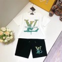ブランド LV 子供服 男の子 セットアップ ルイヴィトンキッズ服  夏服 半袖 Tシャツ ハーフパンツ 半ズボン 上下セット 子供 ジャージ 上下セット 男の子 カジュアル 韓国 お洒落 男の子 半袖スウェット セットアップ キッズ 出産祝い 90-160
