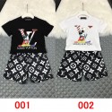 LV ルイヴィトン ディズニー 子供服 ２点セット tシャツ ハーフパンツ 上下セット キッズ服 ショーツ ブランド  ゆったり 人気 メンズ レディーズ 春夏