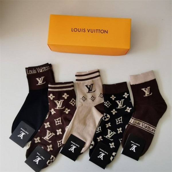 Lv ルイヴィトンハイブランド ソックス 綿製ブランド ストッキング 大人気コットン 靴下 メンズ 通気性上質な コットン ソックス くつした