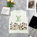 ルイヴィトンニットタンクトップ レディース Lv ノースリーブ クールネック ニット カットソー トップス リブニット タートルネック セーター 薄手 スリム 花がら  S - L