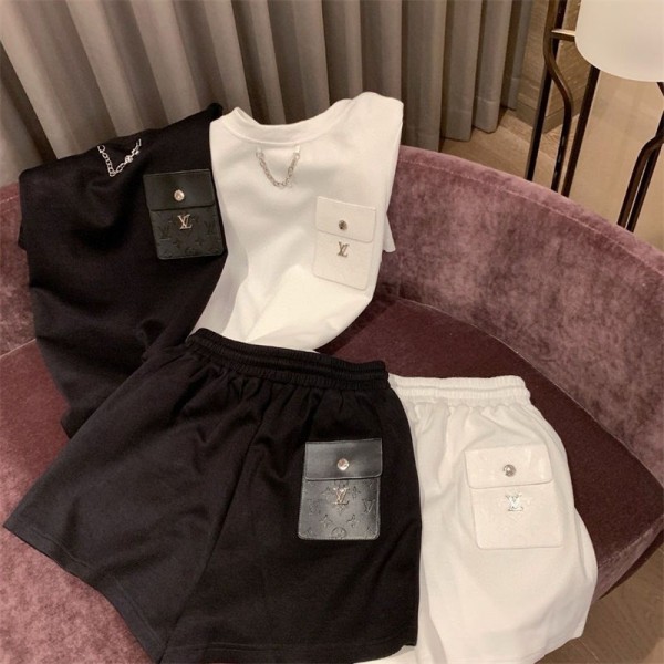 ルイヴィトン上下セット レディース Lv 半袖Tシャツ 半ズボン 夏 トップス 高品質 パジャマ 部屋着 ルームウェア ゆったり カジュアル 女子 学生 M - XL