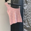ルイヴィトンニットタンクトップ レディース Lv トップス ニット ノースリーブ ショート丈 へそ出し重ね着 夏 ニットキャミソール ワンショルダー 薄手 カットソー 