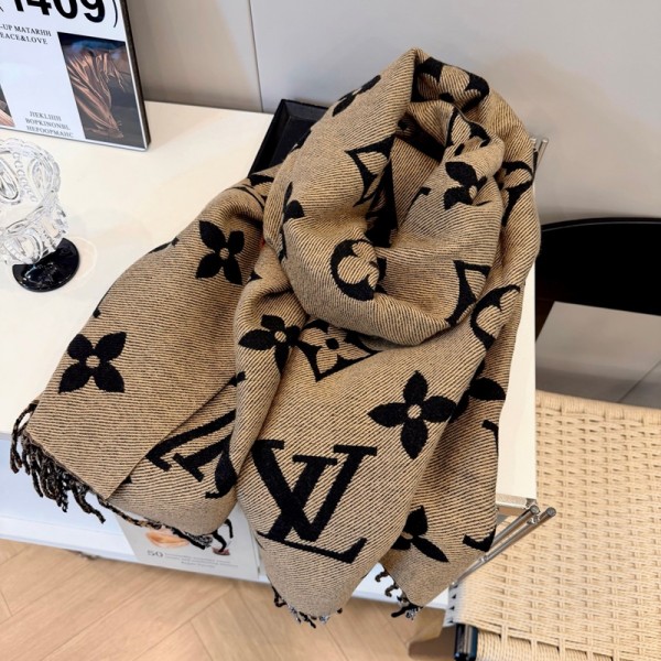 ブランドルイヴィトンマフラー レディース LV 秋冬リバーシブルスカーフ 大判ストール 柔らかい 厚手 ファッション 肌触り良い プレゼント