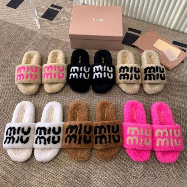 ミュウミュウ MiuMiuブランド 洗えるスリッパ 秋冬スリッパ フリーススリッパ もこもこ 暖かい室内履き 男女兼用 あったか ルームシューズ 255~260cm