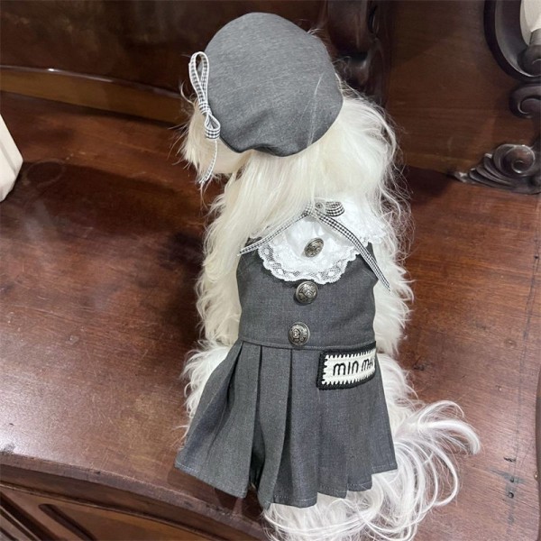 ミュウミュウ MiuMiuブランド犬用洋服パロディブランド犬服 春夏 ハット付き2点セット ペット服秋冬暖かいブランド猫服ペット用服 トイプードル チワワ ダックスXS - XL