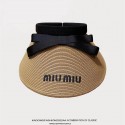 MiuMiuサンバイザー レディース UVカット ミュウミュウ サンハット 日除け帽子 蝶結び 麦わら 春夏 つば広 小顔効果 吸汗速乾 テニス ゴルフ アウトドア