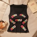 MiuMiuタンクトップ レディース トップス ニット ミュウミュウ ノースリーブ ショート丈 へそ出し重ね着 夏 S -L キャミソール Tシャツ 薄手 カットソー キャミソール 