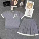 ミュウミュウ MiuMiuハイブランドブランドMiuMiuセットアップ レディース ミュウミュウ ニットトップス ニット半袖ｔシャツ S- XL トップス プリーツスカート 上下セット きれいめ 気質 少女感