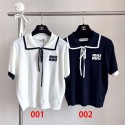 MiuMiuポロニット 半袖 セーター ミュウミュウ半袖ニット ポロシャツ ニットｔシャツ レディース 襟付き 薄手 気質 春服 夏服 秋服 トップスS - 2XL 
