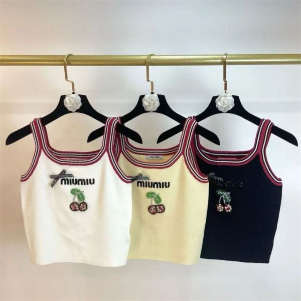 MiuMiuタンクトップ レディース ミュウミュウ キャミソール サマー へそ出し Tシャツ ノースリーブ ニット シアートップス 女性 Uネック チューブトップ ベスト 重ね着 部屋着 四季適用 S - L 