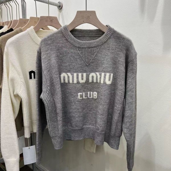 MiuMiuニット セーター レディース ミュウミュウリブニット 大人め高級魅力 着回し自由自在 カットソー S - 3XL 長袖 華奢見え 高伸縮性 厚手 暖かい 着痩せ 重ね着 おしゃれ レディーストップス インナー トップス 秋冬春 通勤 カジュアル