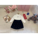 ハイブランド MiuMiuキッズ服 上下セット ミュウミュウ長袖ｔシャツ＋綿ジャケット＋スカート 洋服セットアップ 女の子 可愛く 90-140cm 蝶結び付き 厚手 通園・通学 普段着 春秋冬 