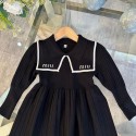 ブランド ミュウミュウキッズワンピース MiuMiu子供ニットワンピース 110-150cm セーラースタイル 子供服 女の子服プリーツスカート 長袖ワンピース