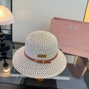 ハイブランドMiuMiuバケットハット レディース ミュウミュウ麦わら帽子 透かし編み  ストローハット 小顔効果 深め 紫外線 対策 帽子 韓国 日焼け 対策 57cm