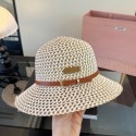 ハイブランドMiuMiuバケットハット レディース ミュウミュウ麦わら帽子 透かし編み  ストローハット 小顔効果 深め 紫外線 対策 帽子 韓国 日焼け 対策 57cm