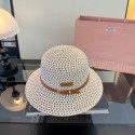ハイブランドMiuMiuバケットハット レディース ミュウミュウ麦わら帽子 透かし編み  ストローハット 小顔効果 深め 紫外線 対策 帽子 韓国 日焼け 対策 57cm