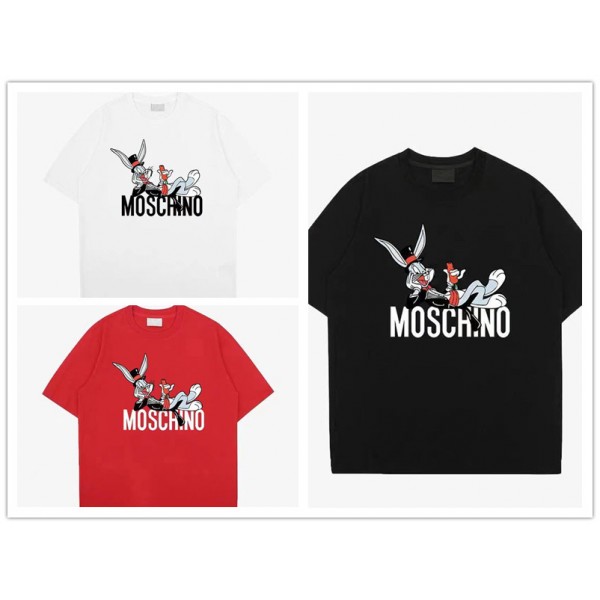 モスキーノ MOSCHINO ｔシャツ 黒赤 シンプル 兎柄 短袖 オシャレ 男女通用