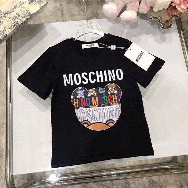 モスキーノキッズ Tシャツ トップス 半袖 丸首 コットン 女の子 男の子 Moschino子供服 薄手 90 - 160cm 軽量 柔らかい ゆったり カジュアル シンプル お出掛け 普段着 部屋着 夏