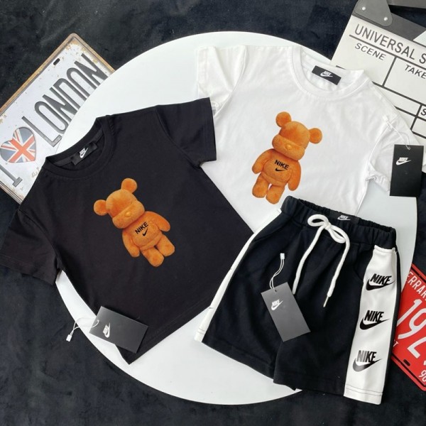ブランドナイキ子供服 男の子 セットアップ 夏服 Nike キッズ半袖 Tシャツ ハーフパンツ 半ズボン 上下セット  90-160CM 子供 ジャージ 上下セット 男の子 熊の柄 カジュアル 韓国 お洒落 男の子 半袖スウェット