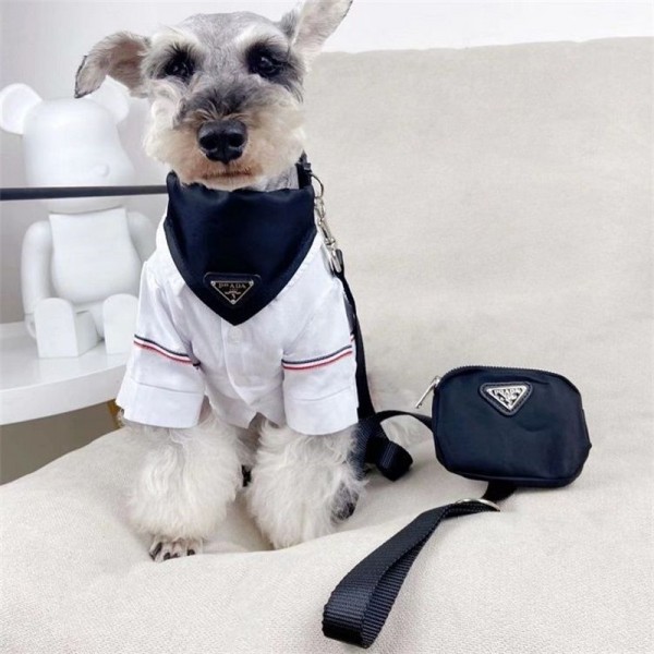 プラダ ブランド 犬用首輪 ペット用リードペット用三角スカーフ 首輪 Prada  犬用よだれかけ 3点セット ハイブランドペット散歩用グッズ ブランドペット首輪 牽引ロープ セット 通気性 ファッション