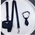 プラダ ブランド 犬用首輪 ペット用リードペット用三角スカーフ 首輪 Prada  犬用よだれかけ 3点セット ハイブランドペット散歩用グッズ ブランドペット首輪 牽引ロープ セット 通気性 ファッション