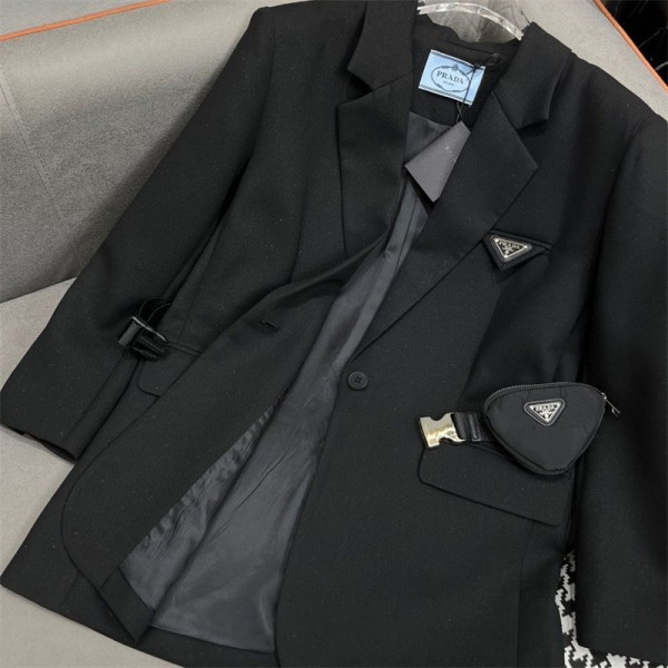 Prada プラダハイブランドスーツ レディース 上着スーツ コート カジュアル ポケット 体型カバー 着瘦せ おしゃれ 流行り 洗える フォーマル 通勤 ママ 卒業式 春秋 S - L