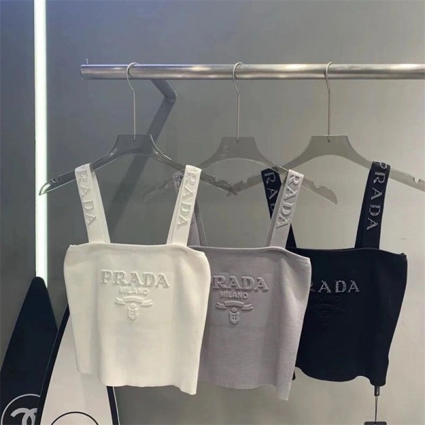 プラダニットキャミソール レディース Pradaリブニット トップス きれい 可愛い フライス編み S - L タンクトップ フリーサイズ ノースリーブ 気質 おしゃれ