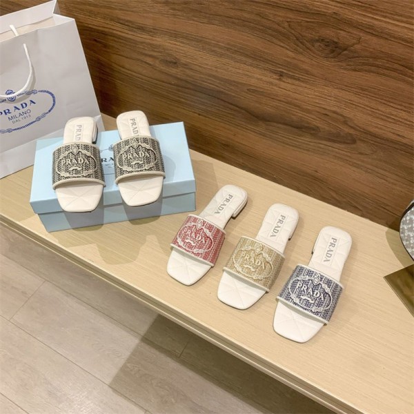 Prada プラダブランド スリッパ レディース お出かけ用サンダルファッション室内履き春夏ブランドPrada 室内スリッパ シャワー バス トイレ ベランダ用ブランド ローファースリッパ 軽量 225¬260cm