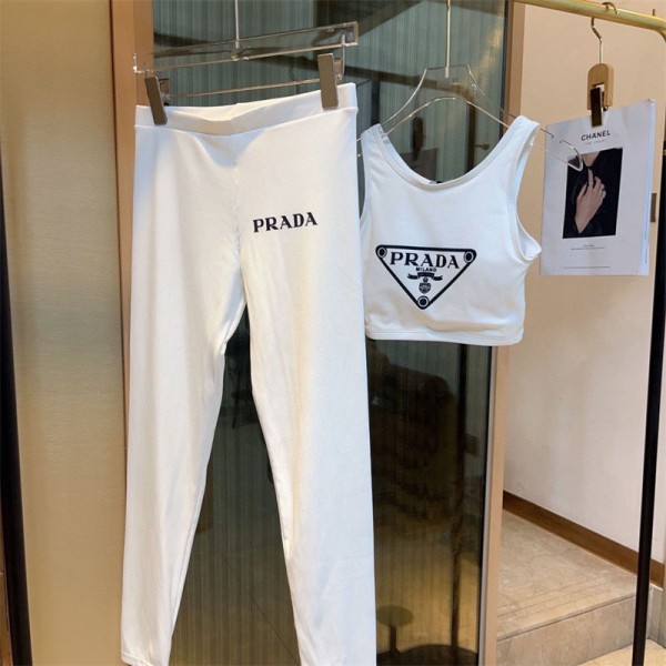 プラダ レディース 上下セット ヨガ レギンス ブラトップ セット Prada ヨガウェア スポーツブラ ヨガブラ 2枚組 ヨガの服ヨガパンツ ランニングウェア トレーニングウェア ヨガスーツS - XL