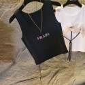 プラダタンクトップ ニット Pradaニットトップス レディース ショート丈 薄手 インナー ノースリーブ 重ね着 カットソー トップス リブ キャミソール 無地 柔らかい 部屋着 春 夏 秋