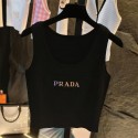 プラダタンクトップ ニット Pradaニットトップス レディース ショート丈 薄手 インナー ノースリーブ 重ね着 カットソー トップス リブ キャミソール 無地 柔らかい 部屋着 春 夏 秋
