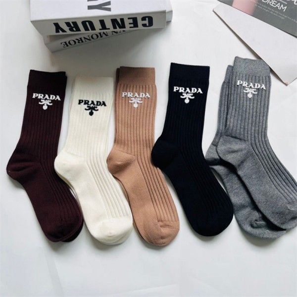 Prada プラダハイブランド ソックス 綿製レディース向け 靴下 かわいいブランド ストッキング 大人気コットン 靴下 メンズ 通気性