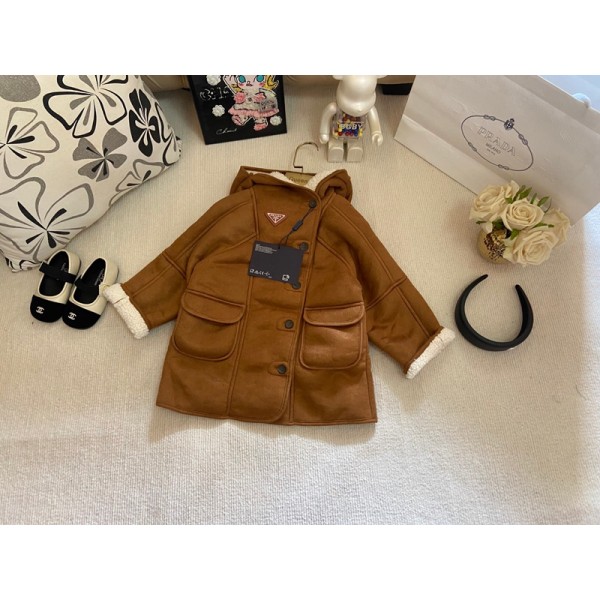 ブランドプラダキッズロングコート Prada子供コート フリースコート 子供ボアコート 90-130cm ロングコート 防寒コート トップス フリース 厚手 ファッション 防風 防寒 通勤 通学