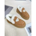 ブランドプラダモカシン かぶせファーデザイン Prada スエード ムートン モカシン シューズ レディース ムートンファー ファーローファー  225¬250cm  あったかい 冬 冬服 冬用 靴