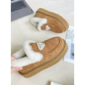 ブランドプラダモカシン かぶせファーデザイン Prada スエード ムートン モカシン シューズ レディース ムートンファー ファーローファー  225¬250cm  あったかい 冬 冬服 冬用 靴