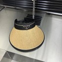 ブランドプラダサンバイザー レディース Pradaサンハット 麦わら UVカット 日除け帽子 春夏 拡大ツバ広 小顔効果 飛ばない アウトドア 吸汗速乾 ウォーキング
